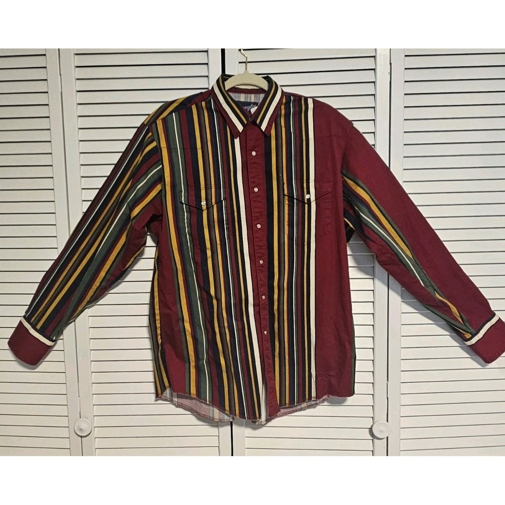Vintage Wrangler Western  Snap‎ Closure Striped Shirt Men's Size Lg